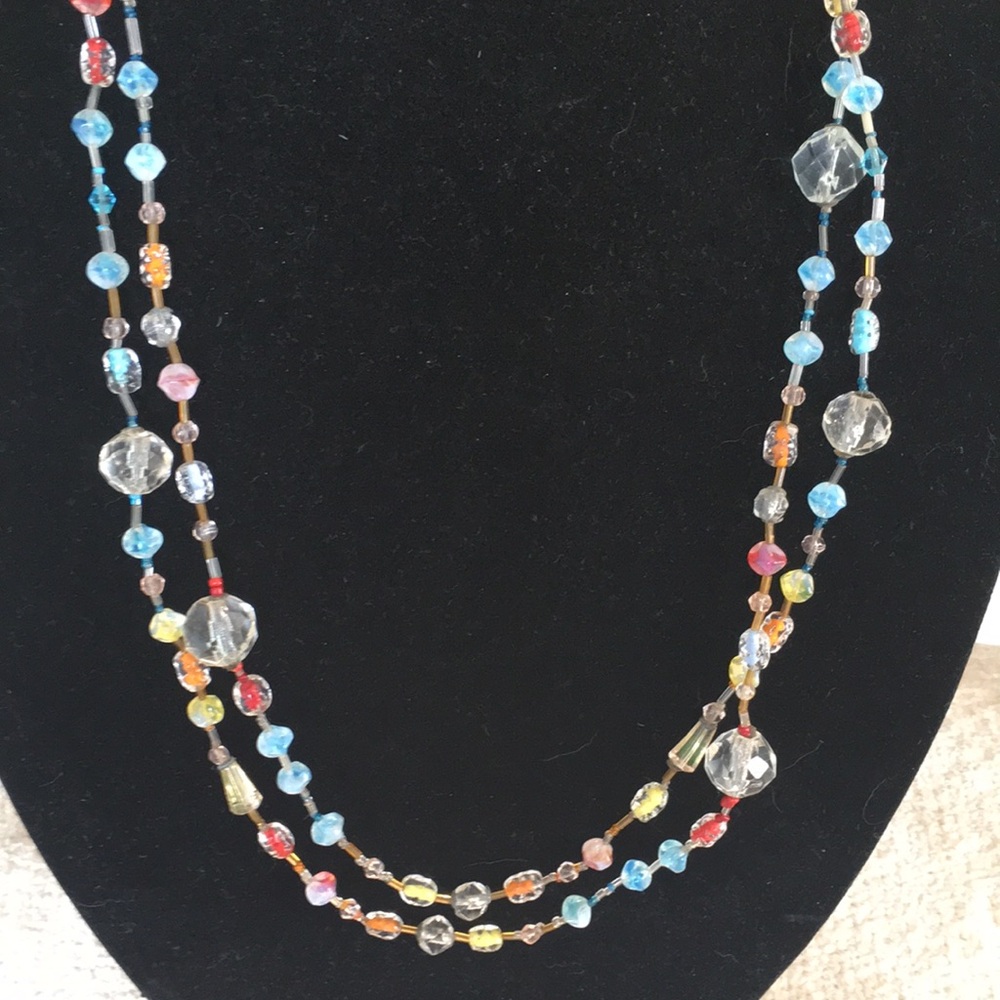 🟨Lampwork Glass Vintage Long Multicolored Necklace, Handcrafted